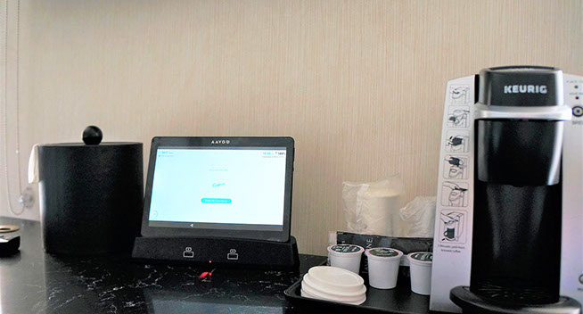 Special amenities include a Keurig coffee maker with pods, and an Aavgo which can help you with hotel features, room serrvice and more.